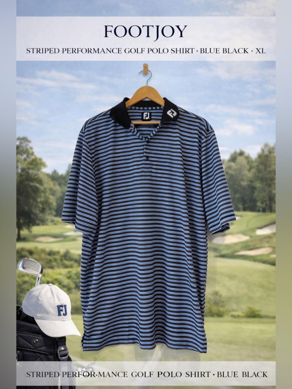 FootJoy Striped Performance Golf Polo Shirt Blue Black XL